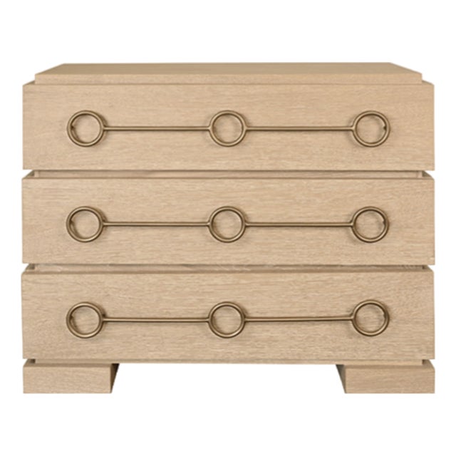 Matthew Izzo Home Roderick Cerused Oak Three Drawer Chest With Brass Accents For Sale