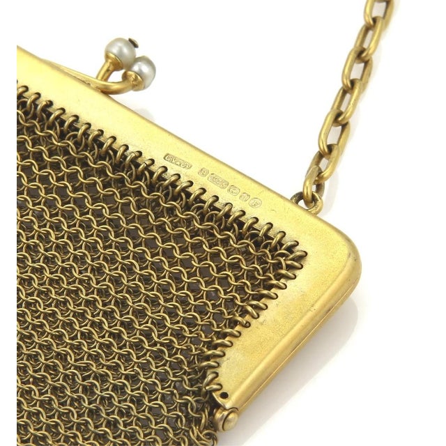Victorian Victorian 9k Yellow Gold & Pearls Mesh Purse Bag Circa 1800s For Sale - Image 3 of 7