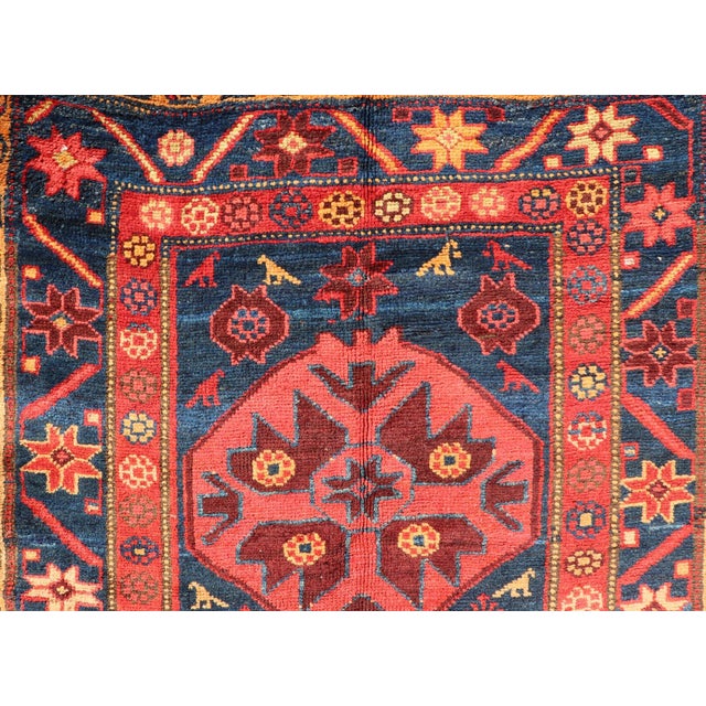 Antique Kurdish Gallery Rug With Indigo Field and Bold Tribal Medallions For Sale In Atlanta - Image 6 of 12