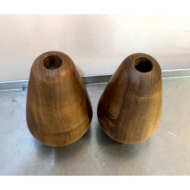 Mid-Century Modern 1960s Danish Modern Teak Egg Candle Holders For Sale - Image 3 of 3
