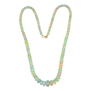 Natural 110 Ct Ethiopian Opal Bead Single Strand Necklace 14 Karat Yellow Gold For Sale