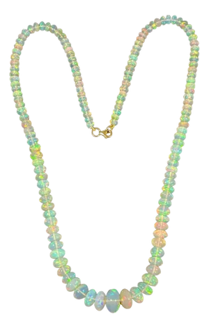 Natural 110 Ct Ethiopian Opal Bead Single Strand Necklace 14 Karat Yellow Gold
