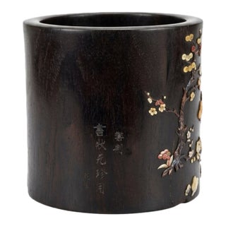 Late 19th Century Chinese Zitan Wood Scroll Pot (Bitong) For Sale