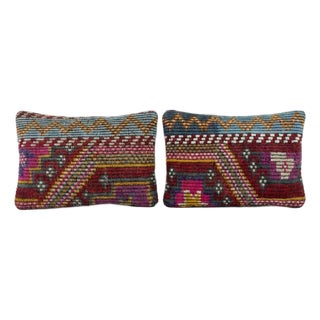 Bohemian Kilim Lumbar Pillow Cover 14'' X 20'' - Set of Two For Sale