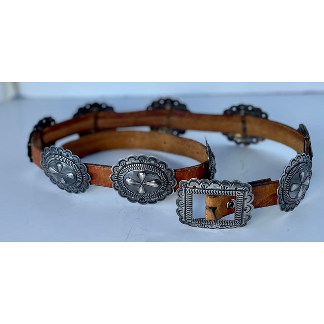 1930s Antique Silver 9 Concho Belt For Sale - Image 4 of 6