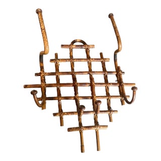 Vintage French Tortoise Bamboo and Rattan Coat & Hat Rack For Sale