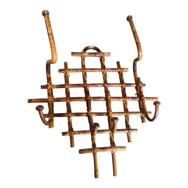 Vintage French Tortoise Bamboo and Rattan Coat & Hat Rack For Sale