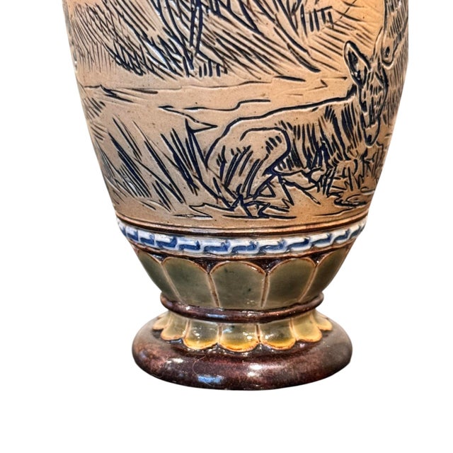 Blue Antique Royal Doulton Lambeth Stoneware Hanna Barlow Incised Donkey Vase For Sale - Image 8 of 17