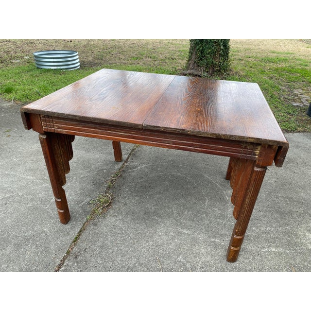 1920s Antique Oak Jacobean Revival Dining Table | Carved English Farmhouse Table For Sale - Image 5 of 6