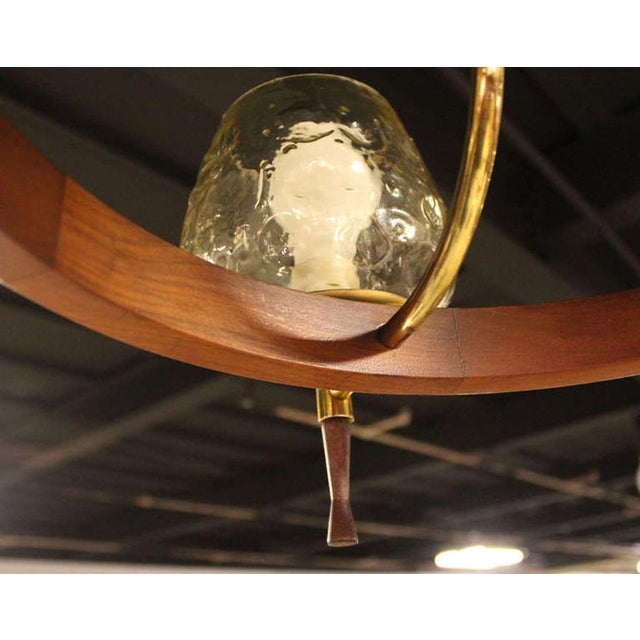 Mid 20th Century Brass & Walnut Danish Modern Five-Light Champagne Glass Shades Chandelier For Sale - Image 5 of 10