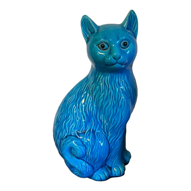 Mid-Century Chinese Export Monochrome Porcelain Turquoise Glaze Figure of a Cat For Sale