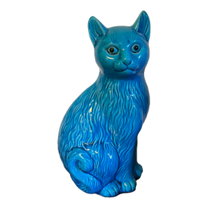 Mid-Century Chinese Export Monochrome Porcelain Turquoise Glaze Figure of a Cat