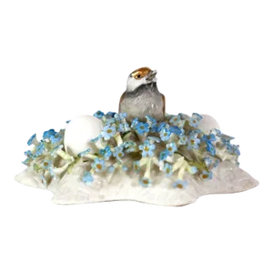 German Schierholz Plaue Porcelain Floral Chickadee Bird's Nest Box Lid