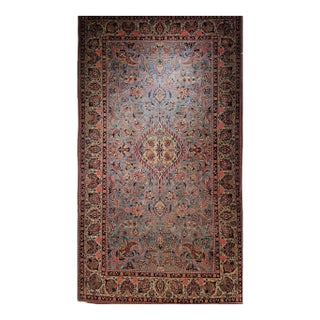 Vintage Kashan Area Rug, Handwoven Floral Pattern, Aqua Blue & Teal Green, 5’ X 8’ For Sale