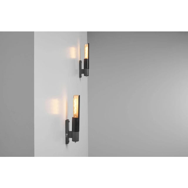 Metal Model 211 Sconces by Gino Sarfatti for Arteluce, Italy, 1955, Set of 2 For Sale - Image 7 of 13