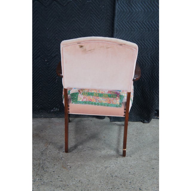 Wood Antique Mahogany Quilted Velvet Butterfly Dragonfly Charm Armchair For Sale - Image 7 of 13
