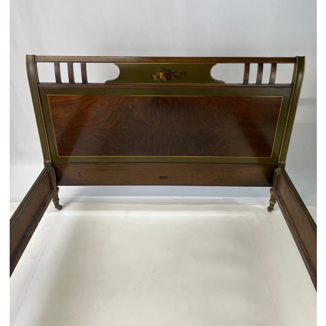 Neoclassical Sligh Grand Rapids Walnut Burl & Hand-Painted Full Bed For Sale - Image 11 of 18