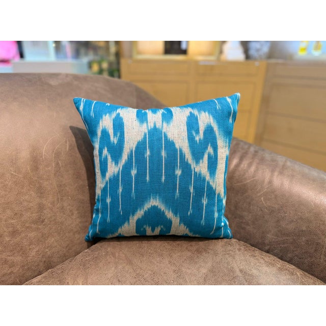 1990s Handmade Silk Ikat Square Pillow Cover For Sale - Image 9 of 11
