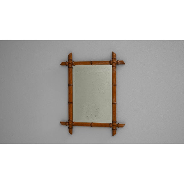 Wood 19th Century France Tan Wood Mirror For Sale - Image 7 of 8