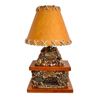 1940s Rustic Stone Fireplace Lamp Plus Night Light With Shade For Sale