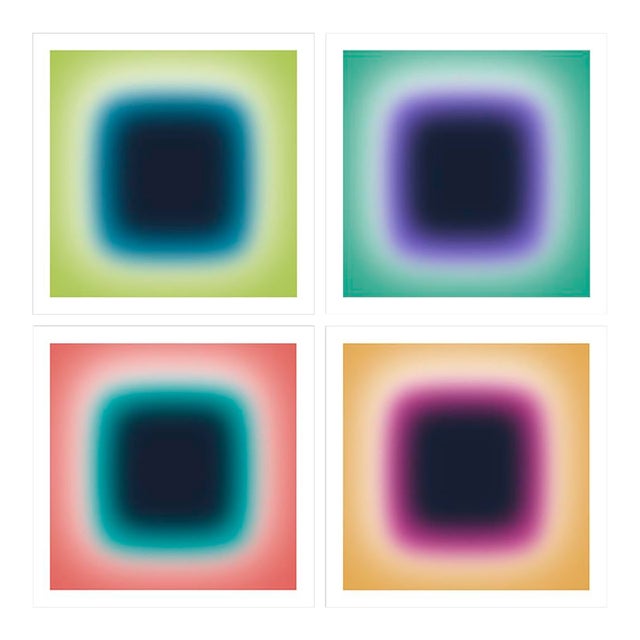Mid Century Modern Art Prints "Allusive" Colourful Set of 4 by Angela Cameron For Sale