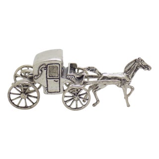Vintage Italian Handmade Silver Carriage with Horse Figurine, Tuscany, 1970s For Sale