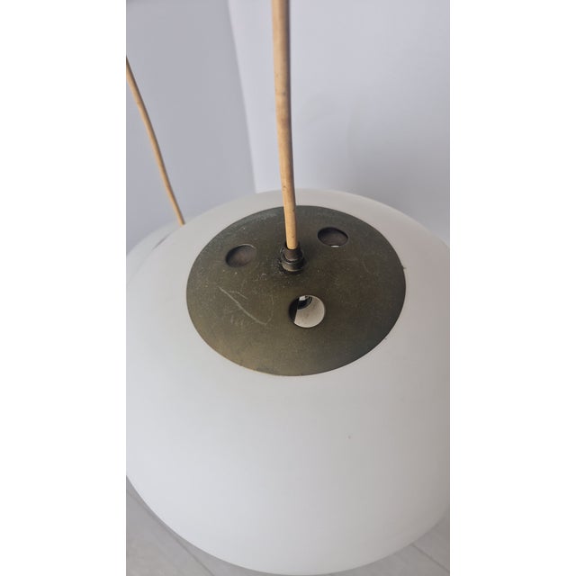 Metal Pendant Light in Brass with Opal Glasses from Stilnovo, 1960s For Sale - Image 7 of 10