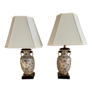 Pair of Frederick Cooper Hand-Painted Porcelain Urn Table Lamps, C. 1970s For Sale