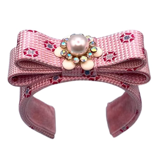 French Chanel CC Grenadine Vintage Silk Necktie Cuff Bracelet For Sale - Image 3 of 4