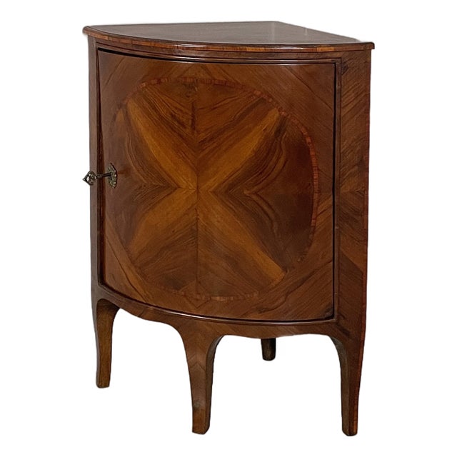 Vintage English Corner Cabinet in Inlaid Wood, 1940s For Sale