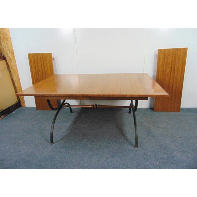 Mid Century Regency Style Iron & Walnut Dining Table For Sale - Image 9 of 9