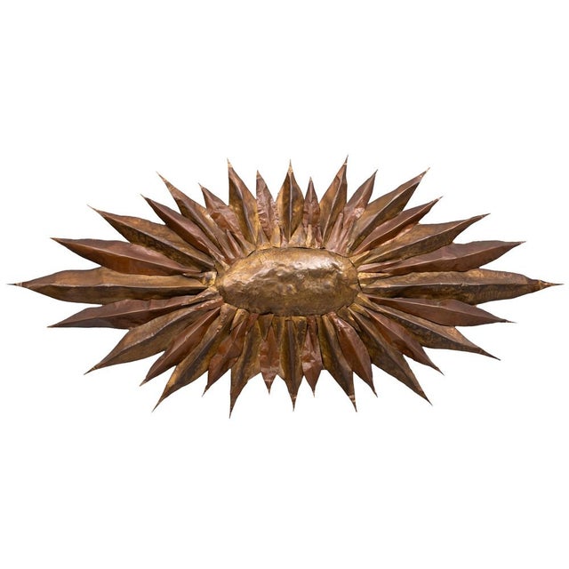 Large Handmade Brass Sunflower Wall Hanger, 1960s For Sale - Image 12 of 12