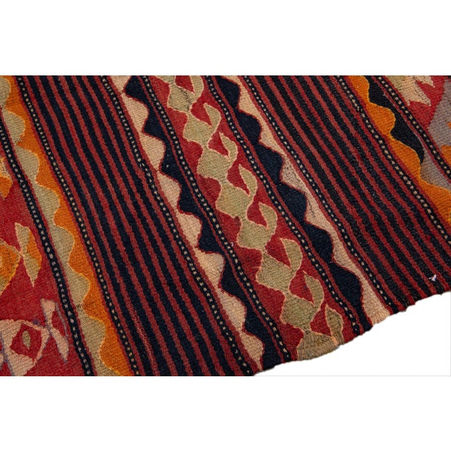 Textile Red Vintage Kilim Handmade Flatweave Tribal Motif Wool Runner For Sale - Image 7 of 10