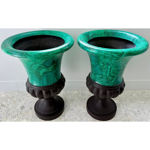 XL Faux Malachite Urns From 90's For Sale - Image 4 of 8