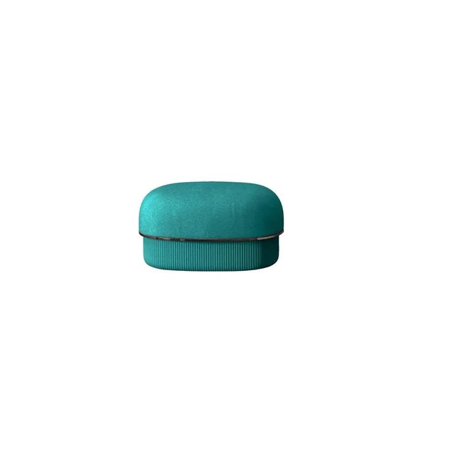 Not Yet Made - Made To Order Modern Gentle Small Pouf in Teal Fabric and Bronze Metal by Javier Gomez For Sale - Image 5 of 5