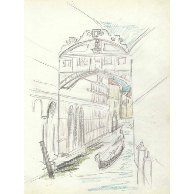 Grace Spongberg (American, 1906-1992) Venetian scene, oil pastel and graphite on paper, estate stamp on reverse. Grace...