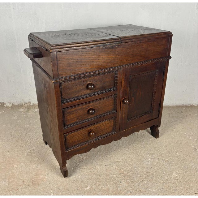 Brown Spanish Oak Sewing Cabinet with Fabric Basket, Early 20th Century For Sale - Image 8 of 18