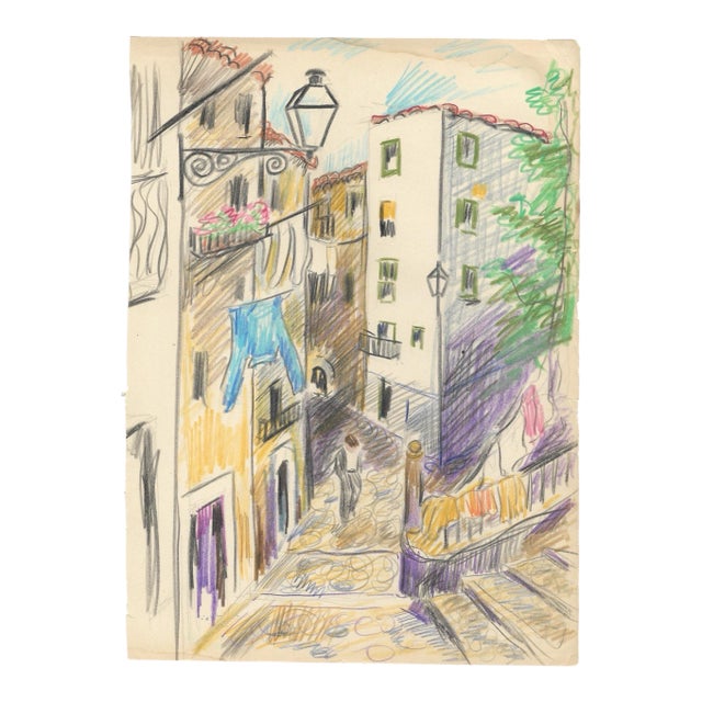 1940s Grace Spongberg Italian Street Drawing For Sale