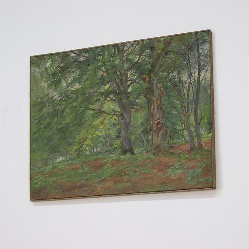 Antique Oil on Canvas Painting Green Country Forest For Sale - Image 4 of 8
