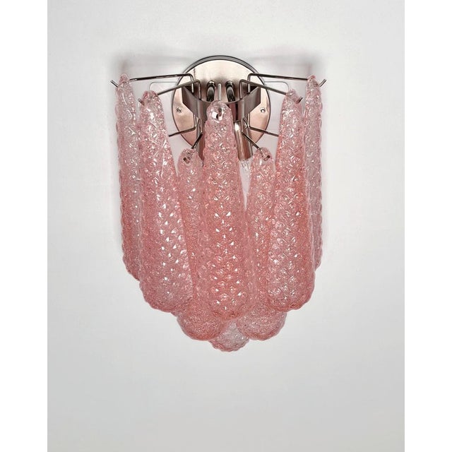 Vintage Pink Glass Petals Drop Wall Sconces, 1990s, Set of 2 For Sale - Image 4 of 16