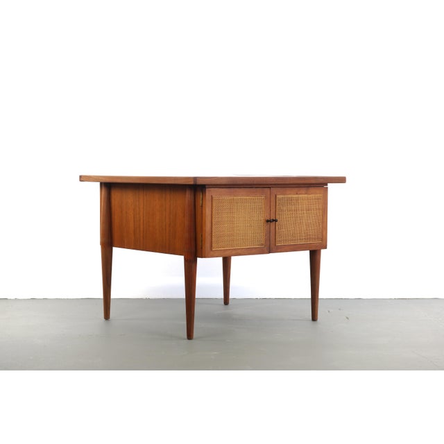 Mid-Century Modern Square End Table Coffee table by Founders in Cane and Walnut For Sale - Image 3 of 10