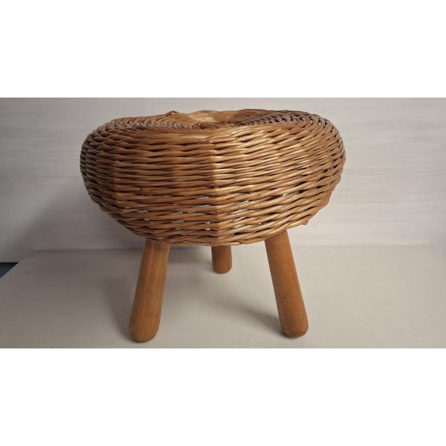 Wood Wicker Stool or Side Table attributed to Tony Paul, 1950s For Sale - Image 7 of 7