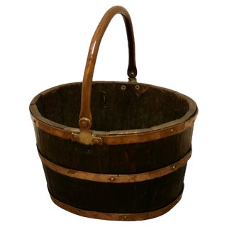 Copper and Oak Bucket for Coal or Logs, 1890s For Sale