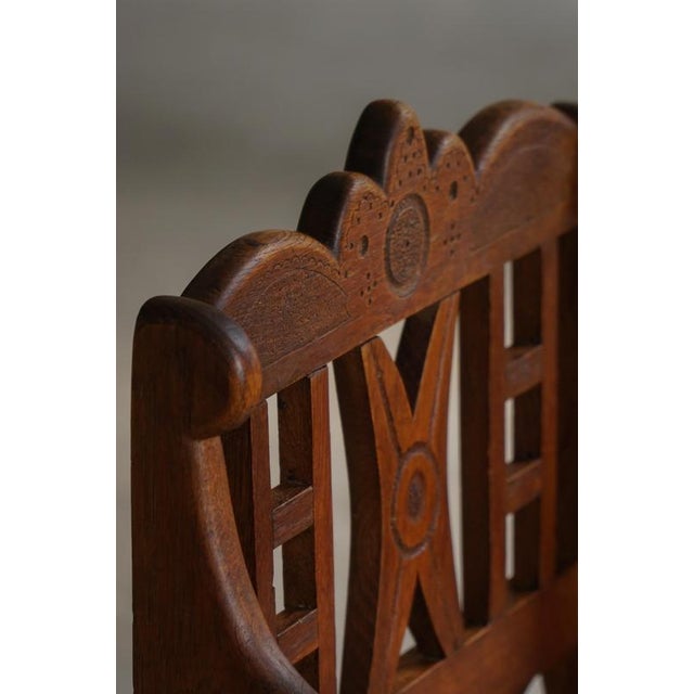 Danish Folk Art Armchair in Oak with Lambswool Seat, 1930s For Sale - Image 17 of 18