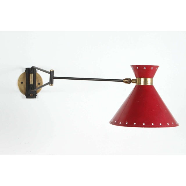 Red 1960s Red Articulated Sconce by Rene Mathieu For Sale - Image 8 of 9
