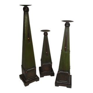 Arts and Crafts Style Pillar Candleholders, Set of 3 For Sale