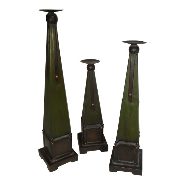 Arts and Crafts Style Pillar Candleholders, Set of 3 For Sale