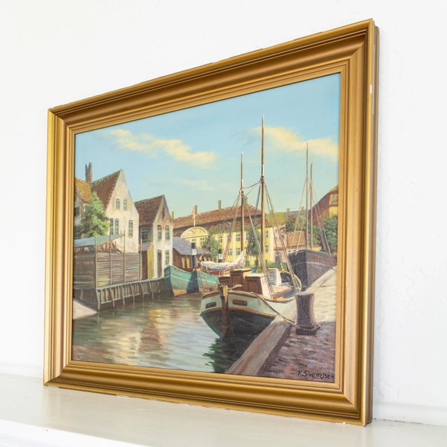 Sky Blue Christianshavn Port in Copenhagen Oil Painting by Frederik Wilhelm Svendsen For Sale - Image 8 of 11