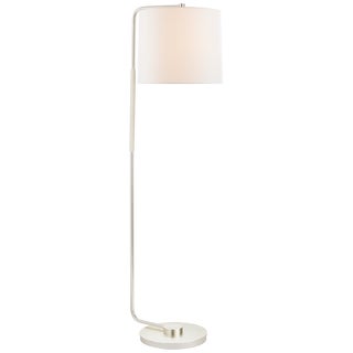 Barbara Barry for Visual Comfort Signature Swing Articulating Floor Lamp in Soft Silver with Linen Shade For Sale