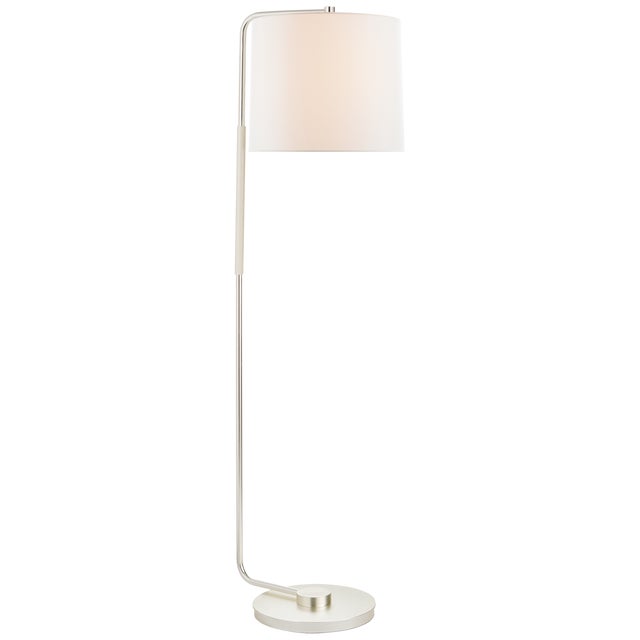 Barbara Barry for Visual Comfort Signature Swing Articulating Floor Lamp in Soft Silver with Linen Shade For Sale